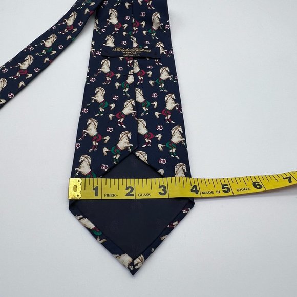 Brooks Brothers Makers Silk Navy Blue Prancing Horses Playing Soccer Mens Tie - Picture 2 of 6